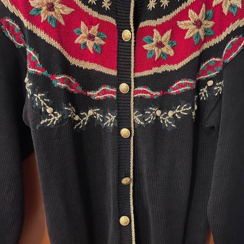 Norton McNaughton Black and Red Floral Cardigan